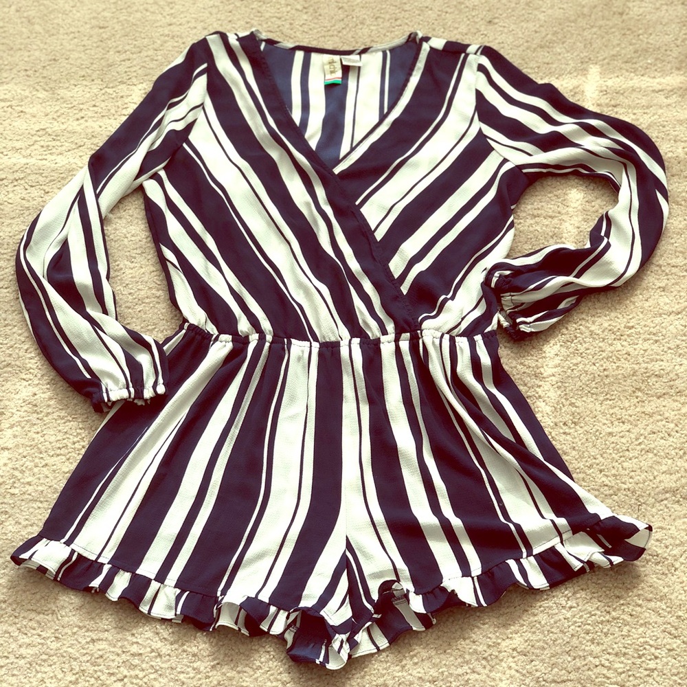 Blue and white romper